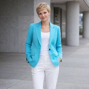 NWT Talbots Petite Linen Blazer 6P Turquoise Teal 100% Linen Jacket